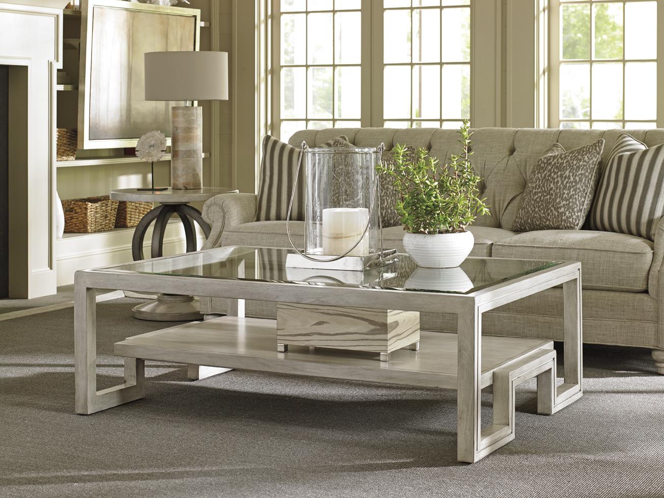 Lexington Oyster Bay 733985857 Saddlebrook Cocktail Table with Glass Top Belfort Furniture Occ Cocktail Coffee Tables